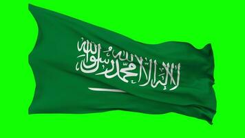 ksa, Reino de saudi arabia bandera ondulación sin costura lazo en viento, croma llave verde pantalla, luma mate selección video