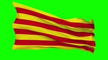 Catalonia, Senyera Flag Waving Seamless Loop in Wind, Chroma Key Green Screen, Luma Matte Selection video