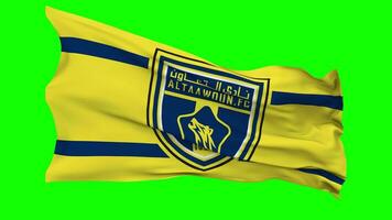 Al Taawoun Football Club Flag Waving Seamless Loop in Wind, Chroma Key Green Screen, Luma Matte Selection video