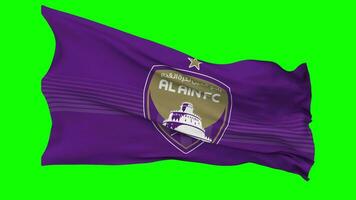 Al Ain Football Club Flag Waving Seamless Loop in Wind, Chroma Key Green Screen, Luma Matte Selection video