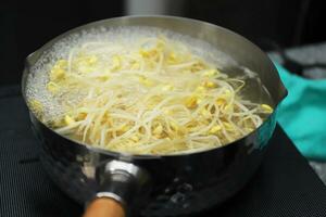 Photo of boiling bean sprouts, a side dish of Korean bean sprouts