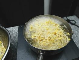 Photo of boiling bean sprouts, a side dish of Korean bean sprouts