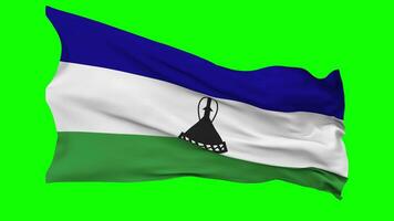 Lesotho Flag Waving Seamless Loop in Wind, Chroma Key Green Screen, Luma Matte Selection video