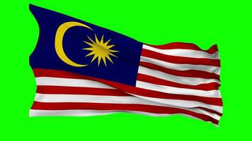 Malásia bandeira acenando desatado ciclo dentro vento, croma chave verde tela, luma fosco seleção video