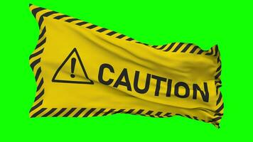 Caution Flag Waving Seamless Loop in Wind, Chroma Key Green Screen, Luma Matte Selection video