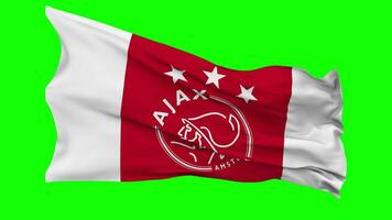 Amsterdamsche Football Club Ajax, AFC Ajax, Ajax Amsterdam Football Club Flag Waving Seamless Loop in Wind, Chroma Key Green Screen, Luma Matte Selection video