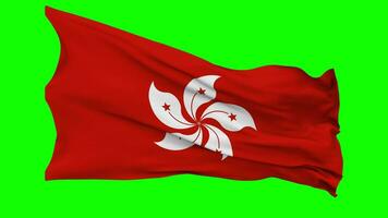 Hong Kong Flag Waving Seamless Loop in Wind, Chroma Key Green Screen, Luma Matte Selection video
