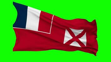 Wallis y futuna bandera ondulación sin costura lazo en viento, croma llave verde pantalla, luma mate selección video