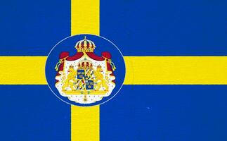 Flag and coat of arms of Kingdom of Sweden on a textured background. Concept collage. photo