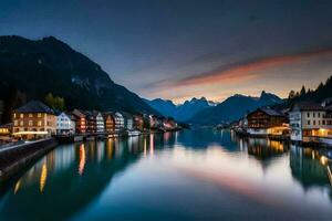 el pueblo de hallstatt, Austria. generado por ai foto