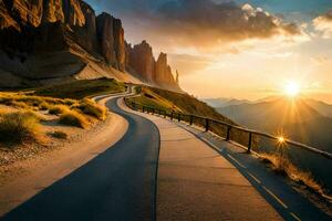 el la carretera a el dolomitas. generado por ai foto