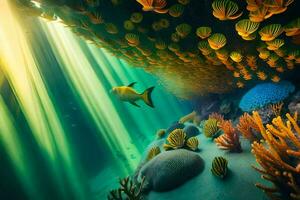 an underwater scene with coral and fish. AI-Generated photo