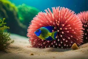 foto fondo de pantalla mar, pez, coral, anémona, mar anémona, mar un. generado por ai