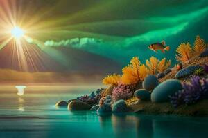 a colorful scene with coral reefs and fish. AI-Generated photo