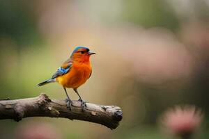 a colorful bird sits on a branch. AI-Generated photo