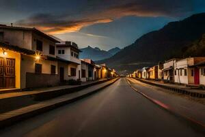 un calle en el montañas a oscuridad. generado por ai foto