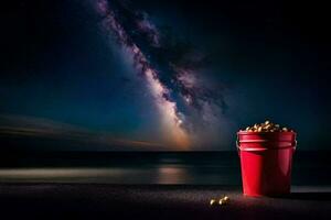 the milky way, the night sky, the sea, the bucket, the peanuts, the. AI-Generated photo