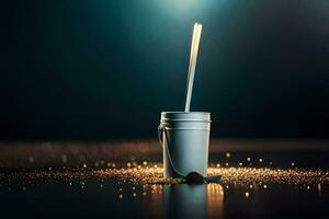 a cup with a lit candle sitting on a table. AI-Generated photo