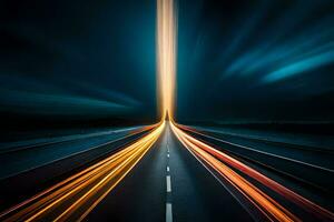 a long exposure photograph of a highway at night. AI-Generated photo