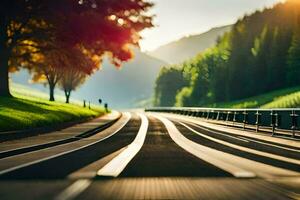 un la carretera con arboles y césped en el lado. generado por ai foto