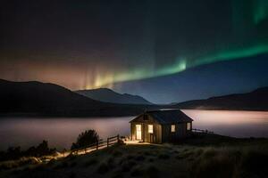 el Aurora borealis terminado el lago. generado por ai foto