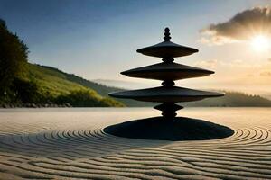 un zen jardín en el arena. generado por ai foto