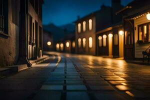 foto fondo de pantalla el noche, calle, luces, el luces, el calle, el luces, el. generado por ai