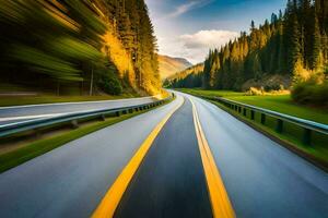 a blurry image of a road in the mountains. AI-Generated photo