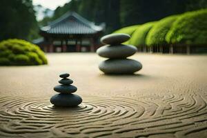 a stone circle in the middle of a garden. AI-Generated photo