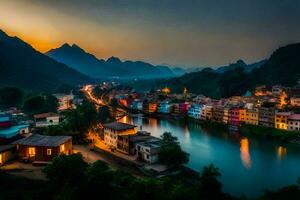 the sunset over vietnam's vietnam river. AI-Generated photo