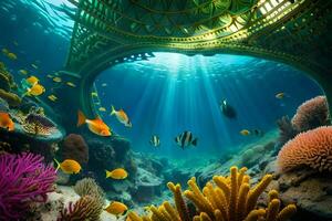 underwater scene with coral reef and fish. AI-Generated photo