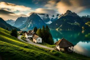 el casa en el lago. generado por ai foto