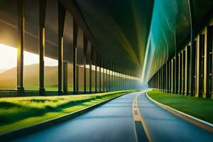 a long tunnel with a road going through it. AI-Generated photo