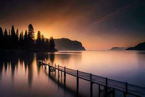 foto fondo de pantalla el cielo, árboles, lago, el mar, el sol, el cielo, el. generado por ai