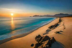 the sun sets on the beach in cabo san lucas, mexico. AI-Generated photo
