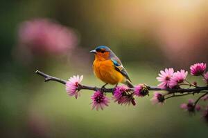 photo wallpaper the sky, bird, spring, flowers, the sun, bird, spring, the. AI-Generated