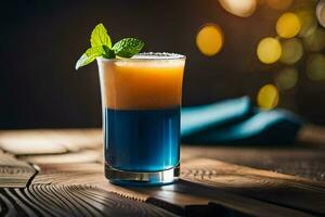 a blue and orange cocktail with mint leaves on top. AI-Generated photo