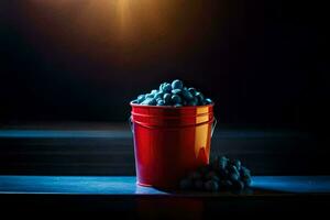 a red bucket filled with blueberries. AI-Generated photo