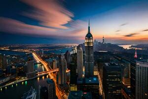 el ciudad horizonte a oscuridad en nuevo york generado por ai foto