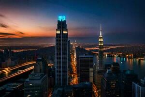 el ciudad horizonte a noche con el luces en. generado por ai foto