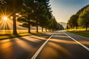 un la carretera con arboles y Dom en el antecedentes. generado por ai foto