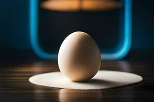 un huevo en un blanco paño en un mesa. generado por ai foto