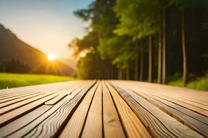 a wooden walkway in the sun. AI-Generated photo