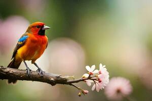 photo wallpaper bird, the tree, flowers, the bird, the bird, the bird, the. AI-Generated