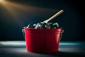 a bucket filled with black buttons. AI-Generated photo