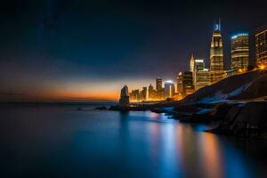 el chicago horizonte a noche. generado por ai foto