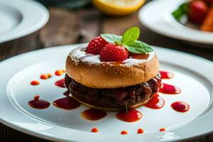 un hamburguesa con un fresa en cima. generado por ai foto