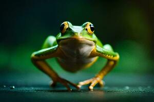 a frog is standing on its hind legs. AI-Generated photo