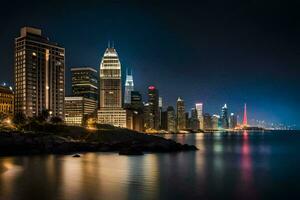 el horizonte de chicago a noche. generado por ai foto