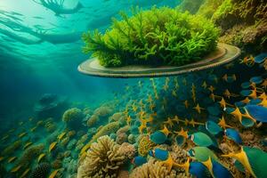 an underwater scene with coral and fish. AI-Generated photo